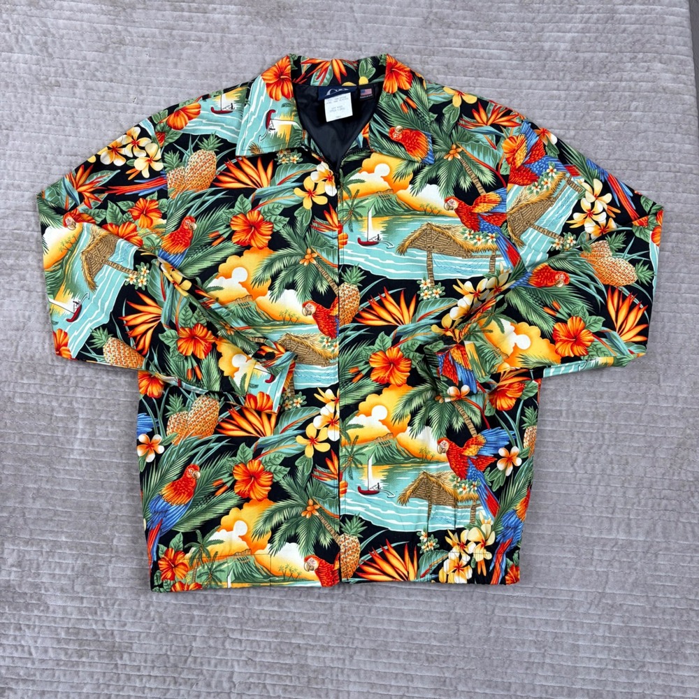 Vintage CB Casual Tropical Parrot Print Jacket Mens Small Made in USA 1-2093C